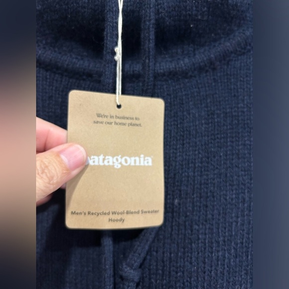 Patagonia Men's Large Recycled Wool-Blend Sweater Hoody Hoodie New Navy NWT - Picture 6 of 12